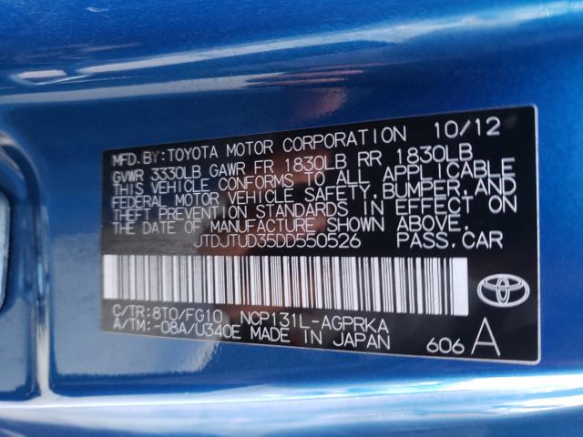 2013 TOYOTA YARIS JTDJTUD35DD550526