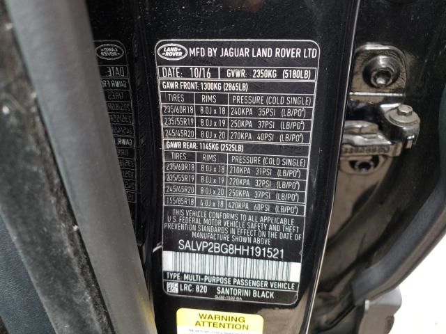2017 LAND ROVER RANGE ROVE SALVP2BG8HH191521