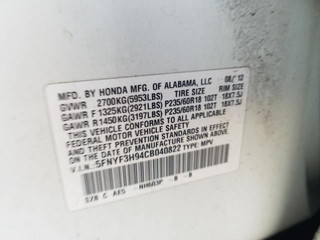 2012 HONDA PILOT TOUR 5FNYF3H94CB040822