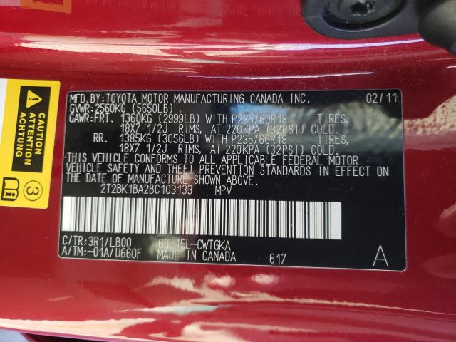 2011 LEXUS RX 350 2T2BK1BA2BC103133