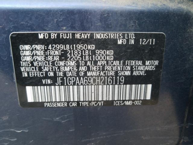 2012 SUBARU IMPREZA JF1GPAA69CH216119