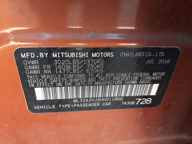 2017 MITSUBISHI MIRAGE ES ML32A3HJXHH011866
