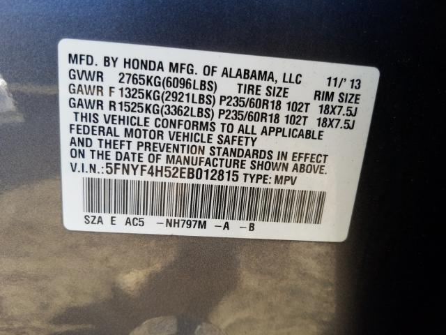 2014 HONDA PILOT EXL 5FNYF4H52EB012815