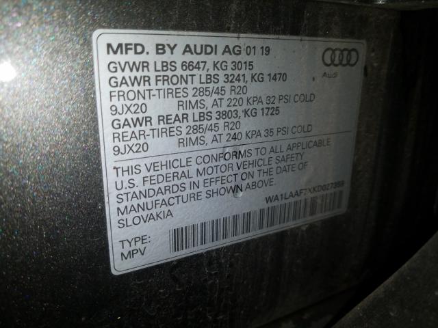 VIN WA1LAAF7XKD027359 2019 Audi Q7, Premium Plus no.10