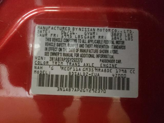 2016 NISSAN SENTRA 3N1AB7AP2GY292370