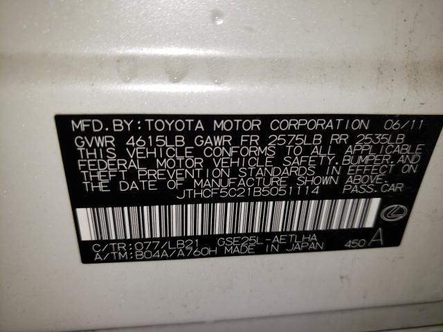 2011 LEXUS IS 250 JTHCF5C21B5051114