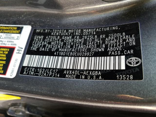 2014 TOYOTA AVALON HYB 4T1BD1EB0EU029927