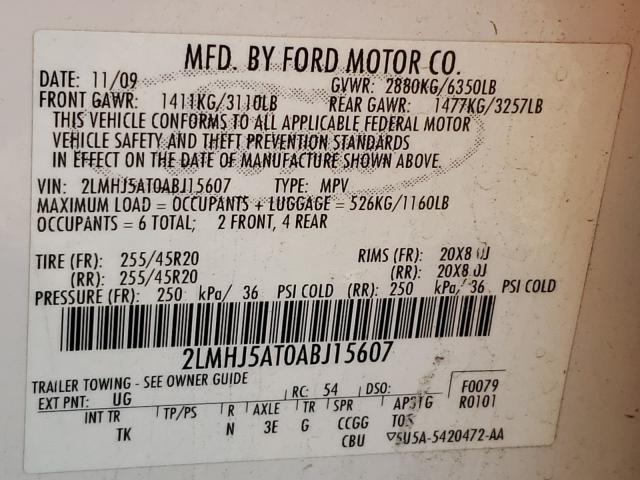 2010 LINCOLN MKT 2LMHJ5AT0ABJ15607
