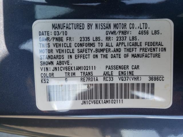 2010 INFINITI G37 BASE JN1CV6EK1AM102111