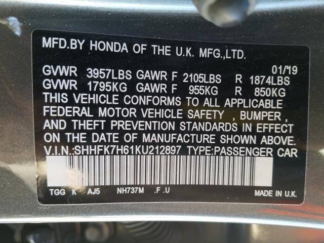 2019 HONDA CIVIC EX SHHFK7H61KU212897