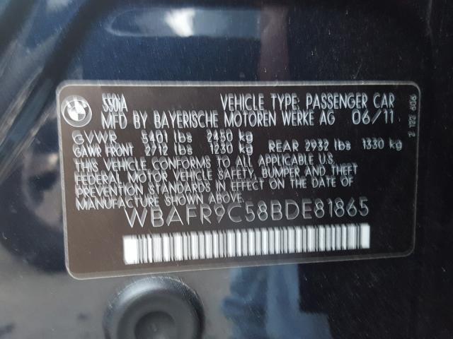 2011 BMW 550 I WBAFR9C58BDE81865