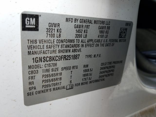 2015 CHEVROLET TAHOE C150 1GNSCBKC9FR251887
