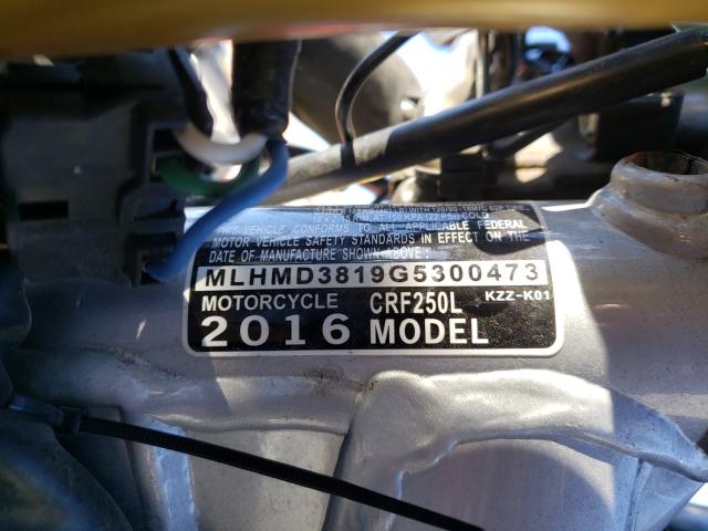 2016 HONDA CRF250 L MLHMD3819G5300473