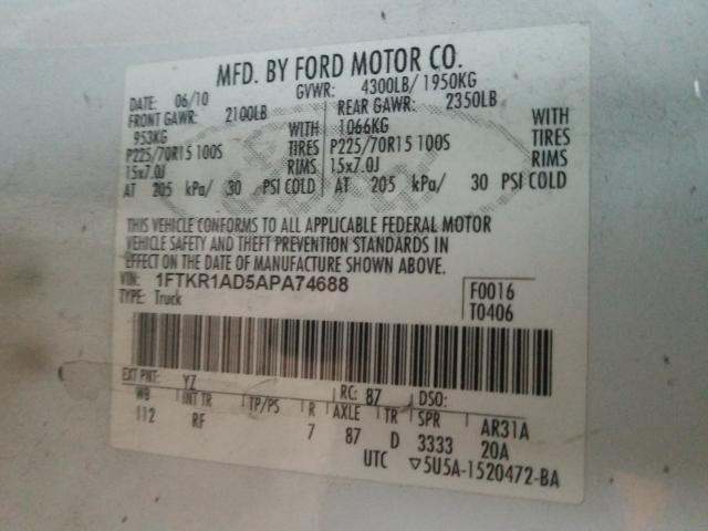 2010 FORD RANGER 1FTKR1AD5APA74688