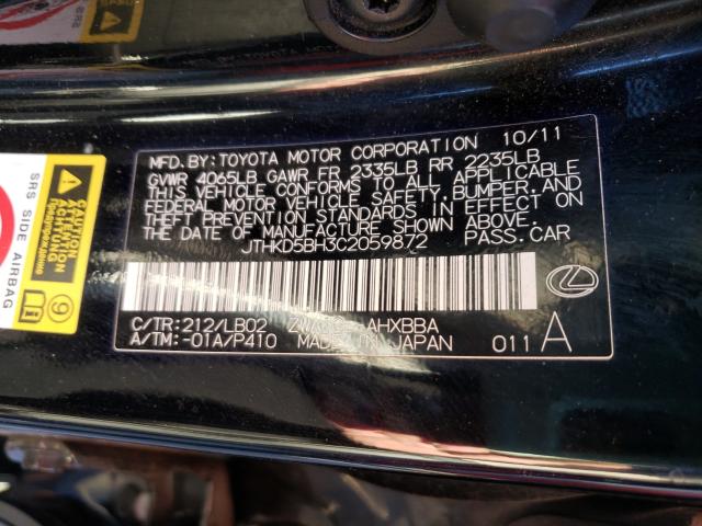 2012 LEXUS CT 200 JTHKD5BH3C2059872