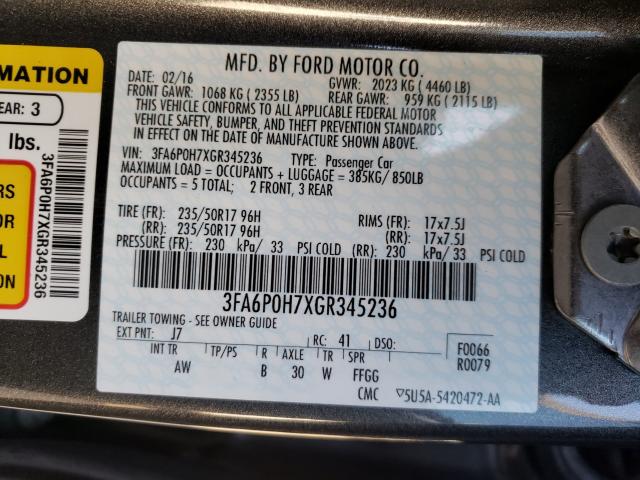 2016 FORD FUSION SE - 3FA6P0H7XGR345236
