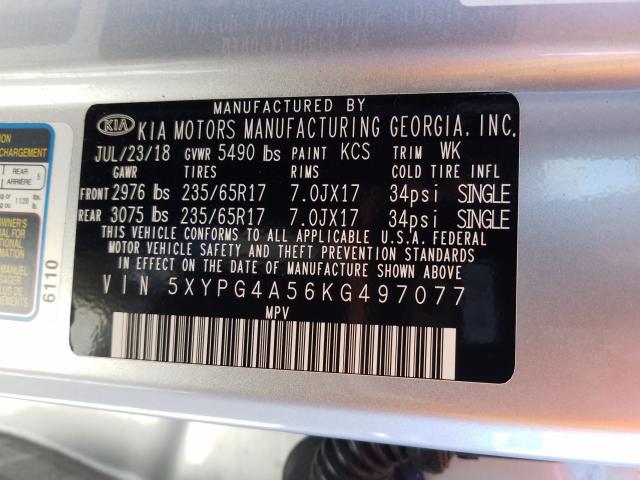 2019 KIA SORENTO LX 5XYPG4A56KG497077