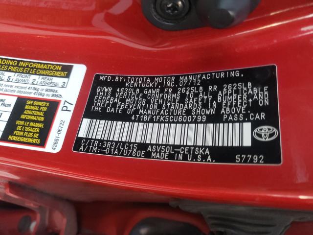 2012 TOYOTA CAMRY 4T1BF1FK5CU600799