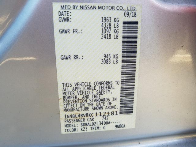 2019 NISSAN ALTIMA S 1N4BL4BV8KC112181