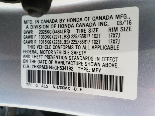 2016 HONDA CR-V SE 2HKRM3H45GH534192