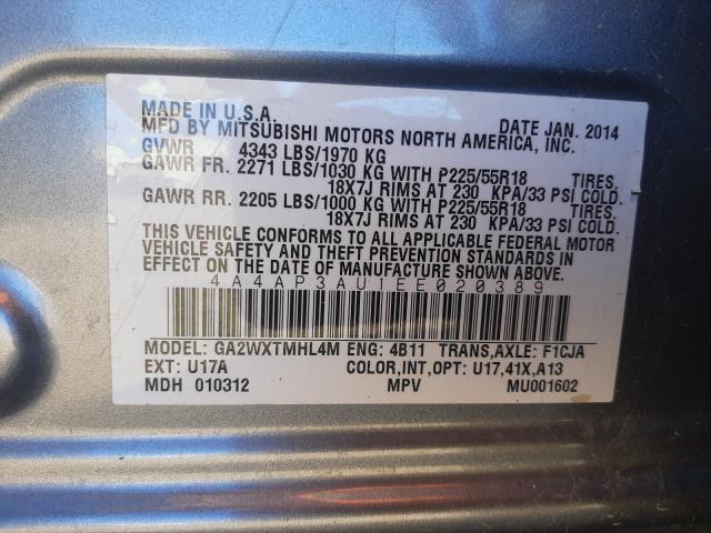 2014 MITSUBISHI OUTLANDER 4A4AP3AU1EE020389