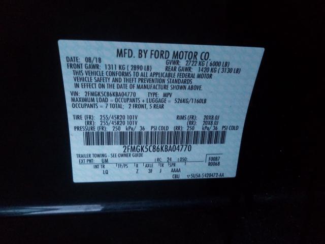 2019 FORD FLEX SEL 2FMGK5C86KBA04770