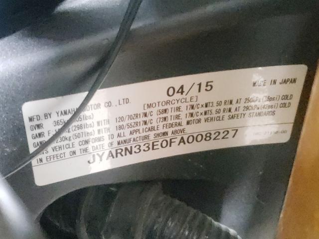 2015 YAMAHA FZ09 JYARN33E0FA008227