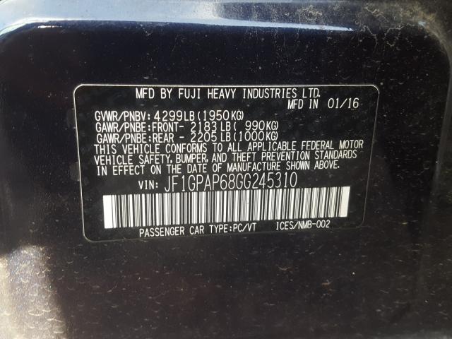 2016 SUBARU IMPREZA SP JF1GPAP68GG245310