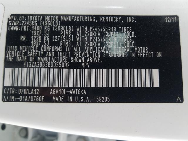 2011 TOYOTA VENZA 4T3ZA3BB3BU055092