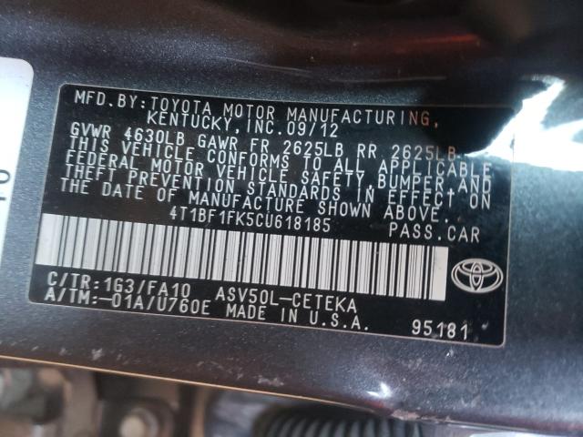 2012 TOYOTA CAMRY BASE 4T1BF1FK5CU618185