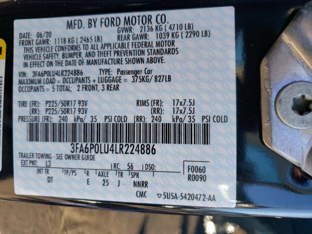 2020 FORD FUSION SE 3FA6P0LU4LR224886