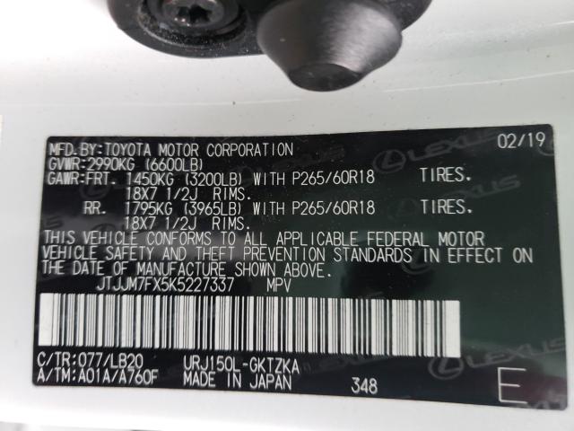 2019 LEXUS GX 460 PRE JTJJM7FX5K5227337