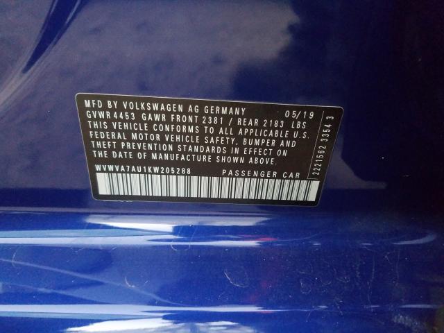 2019 VOLKSWAGEN GOLF R WVWVA7AU1KW205288