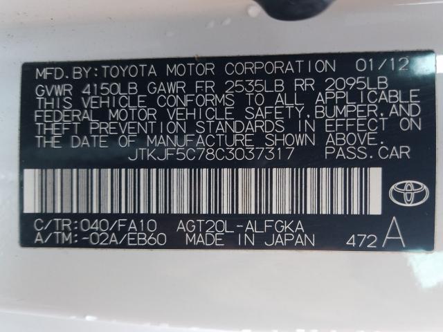 2012 TOYOTA SCION TC JTKJF5C78C3037317
