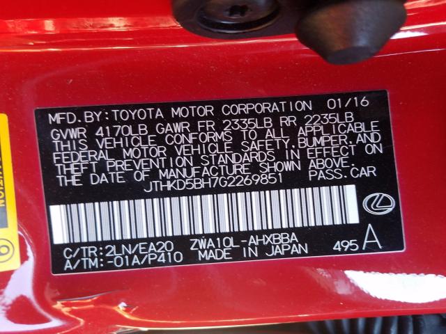 2016 LEXUS CT 200 JTHKD5BH7G2269851