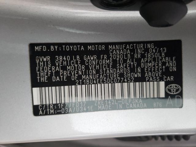 2013 TOYOTA COROLLA S 2T1BU4EE5DC077452