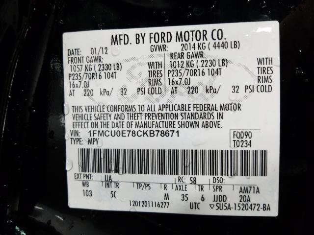 2012 FORD ESCAPE LIM 1FMCU0E78CKB78671