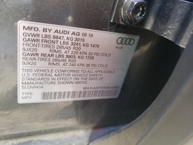 VIN WA1LAAF77KD010969 2019 Audi Q7, Premium Plus no.10