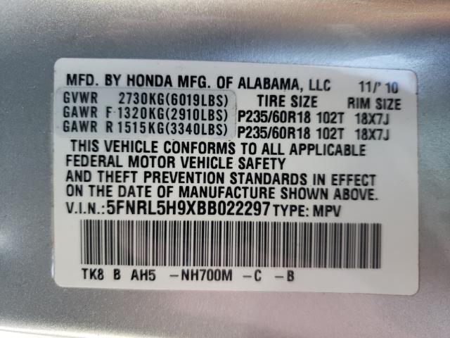 2011 HONDA ODYSSEY TO 5FNRL5H9XBB022297
