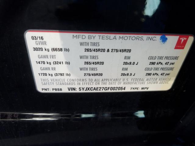 2016 TESLA MODEL X 5YJXCAE27GF002054