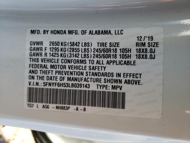 2020 HONDA PILOT EXL 5FNYF6H53LB039143