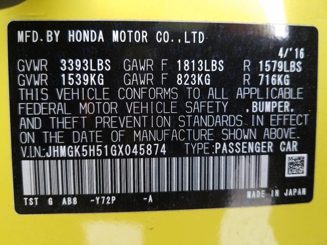 2016 HONDA FIT LX JHMGK5H51GX045874