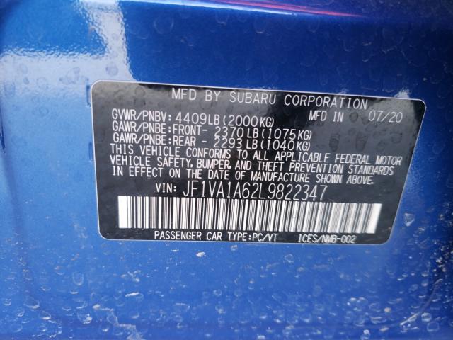 2020 SUBARU WRX JF1VA1A62L9822347