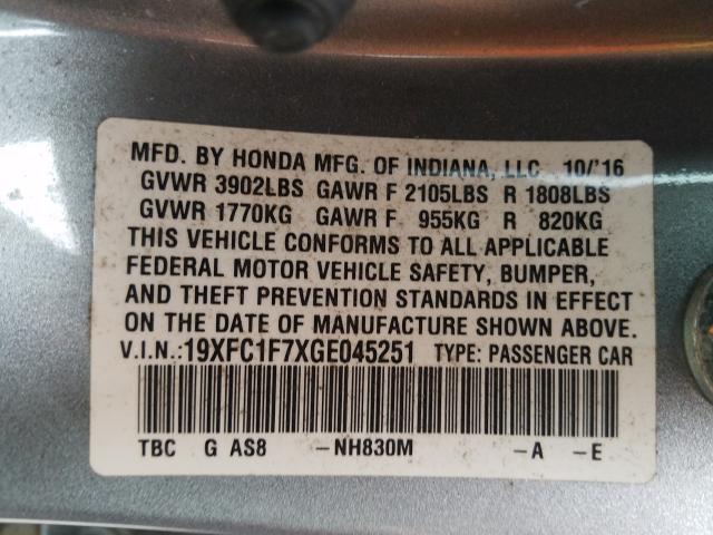 2016 HONDA CIVIC EXL 19XFC1F7XGE045251