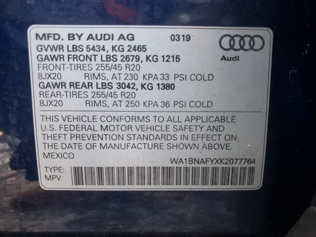 2019 AUDI Q5 PREMIUM WA1BNAFYXK2077764