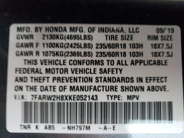 2019 HONDA CR-V EXL 7FARW2H8XKE052143
