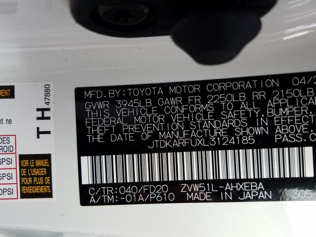 2020 TOYOTA PRIUS L JTDKARFUXL3124185