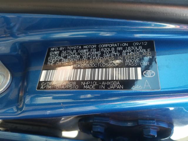 2012 TOYOTA PRIUS C JTDKDTB30C1025663