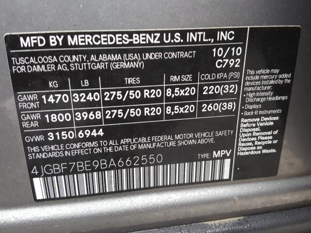 2011 MERCEDES-BENZ GL 450 4MA 4JGBF7BE9BA662550