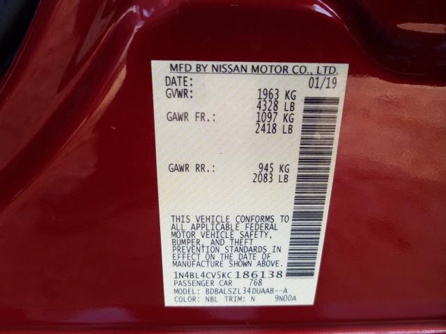 2019 NISSAN ALTIMA SR 1N4BL4CV5KC186138